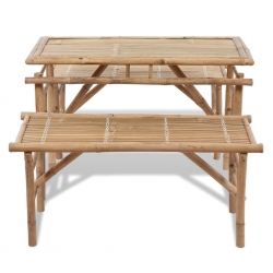 Stół biesiadny z 2 ławkami, 100 cm, bambus