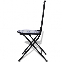 Składane krzesła bistro, 2 szt., ceramiczne, niebiesko-białe