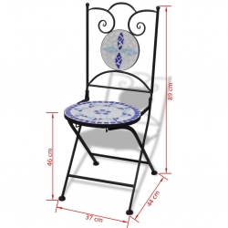 Składane krzesła bistro, 2 szt., ceramiczne, niebiesko-białe