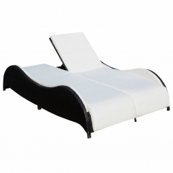 Podwójny leżak z poduszką, polirattan, czarny