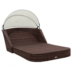 Leżak z zadaszeniem, rattan PE, brązowy