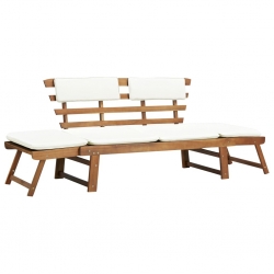 Ławka ogrodowa z poduszkami, 2w1, 190 cm, lite drewno akacjowe