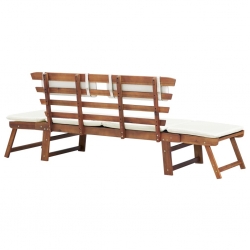 Ławka ogrodowa z poduszkami, 2w1, 190 cm, lite drewno akacjowe