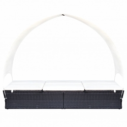 Podwójny leżak z baldachimem, polirattan, czarny