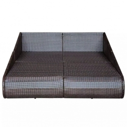 Leżanka ogrodowa, brązowa, 201x139 cm, rattan PE
