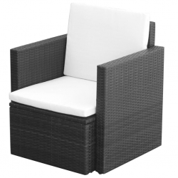 Krzesło ogrodowe z poduszkami, polirattan, czarne
