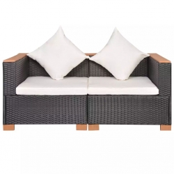 Sofa ogrodowa, rattan PE, czarna