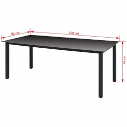 Stół ogrodowy, czarny, 190x90x74 cm, aluminium i szkło
