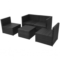 5-cz. zestaw mebli do ogrodu, poduszki, rattan PE, czarny