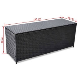 Skrzynia ogrodowa, czarna, 150 x 50 x 60 cm, rattan PE