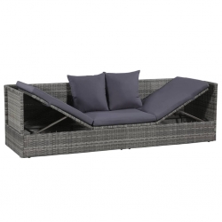 Leżanka ogrodowa, szara, 200 x 60 cm, rattan PE