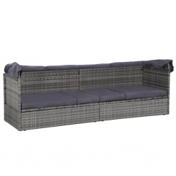 Leżanka ogrodowa z zadaszeniem, szara, 205x62 cm, rattan PE