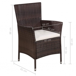 3-cz. zestaw mebli bistro, rattan PE, brązowy