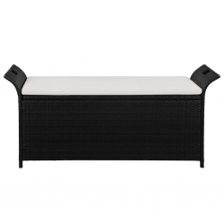 Ławka do przechowywania z poduszką, 138 cm, polirattan, czarna