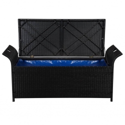 Ławka do przechowywania z poduszką, 138 cm, polirattan, czarna
