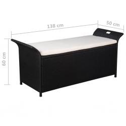 Ławka do przechowywania z poduszką, 138 cm, polirattan, czarna