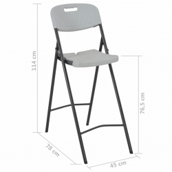 Składane krzesła barowe, 2 szt., HDPE i stal, białe