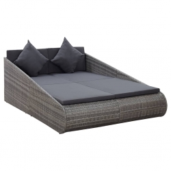 Leżanka ogrodowa, szara, 200 x 139 cm, rattan PE