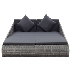 Leżanka ogrodowa, szara, 200 x 139 cm, rattan PE