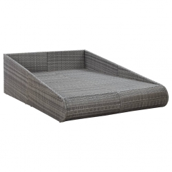 Leżanka ogrodowa, szara, 200 x 139 cm, rattan PE