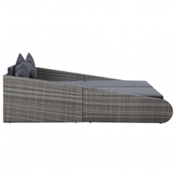 Leżanka ogrodowa, szara, 200 x 139 cm, rattan PE