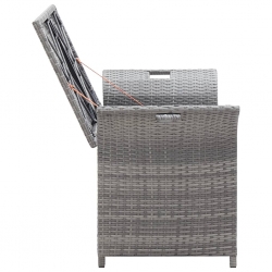 Ławka ze schowkiem i poduszką, szara, 138 cm, polirattan