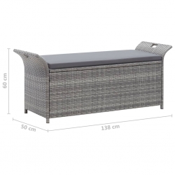 Ławka ze schowkiem i poduszką, szara, 138 cm, polirattan