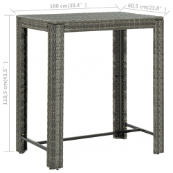 Ogrodowy stolik barowy, szary, 100x60,5x110,5 cm, polirattan