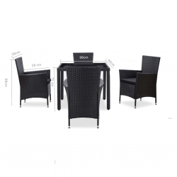 5-cz. zestaw mebli ogrodowych, rattan PE, czarny