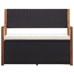 Ławka ze schowkiem, 110 cm, rattan PE i drewno akacjowe, czarna