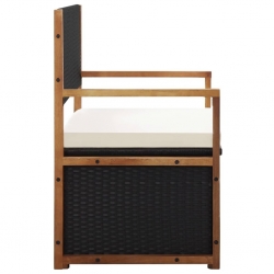 Ławka ze schowkiem, 110 cm, rattan PE i drewno akacjowe, czarna