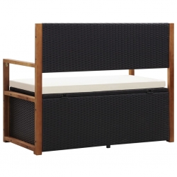 Ławka ze schowkiem, 110 cm, rattan PE i drewno akacjowe, czarna