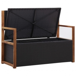 Ławka ze schowkiem, 110 cm, rattan PE i drewno akacjowe, czarna