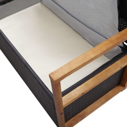 Ławka ze schowkiem, 110 cm, rattan PE i drewno akacjowe, czarna