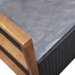 Ławka ze schowkiem, 110 cm, rattan PE i drewno akacjowe, czarna