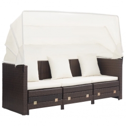Rozkładane łóżko ogrodowe z zadaszeniem, rattan PE, brązowe