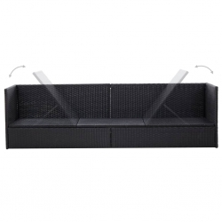 Sofa ogrodowa z poduszkami, polirattan, czarna