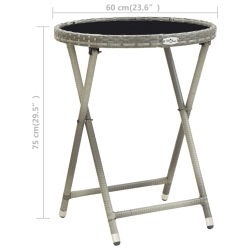 Stolik herbaciany, szary, 60 cm, rattan PE i szkło hartowane
