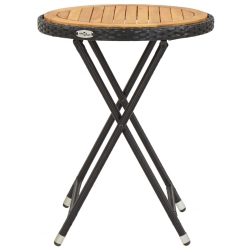 Stolik herbaciany, czarny, 60 cm, rattan PE i drewno akacjowe