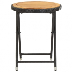 Stolik herbaciany, czarny, 60 cm, rattan PE i drewno akacjowe