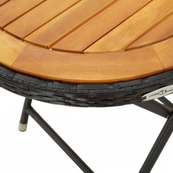Stolik herbaciany, czarny, 60 cm, rattan PE i drewno akacjowe