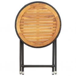 Stolik herbaciany, czarny, 60 cm, rattan PE i drewno akacjowe