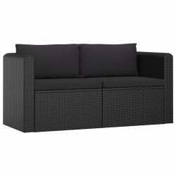 2-częściowa sofa ogrodowa, z poduszkami, polirattan, czarna
