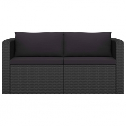 2-częściowa sofa ogrodowa, z poduszkami, polirattan, czarna