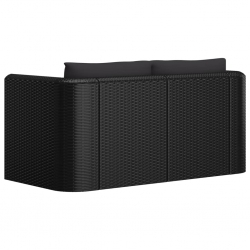 2-częściowa sofa ogrodowa, z poduszkami, polirattan, czarna