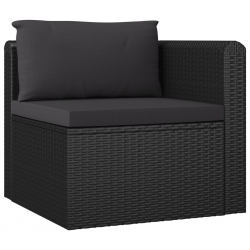 2-częściowa sofa ogrodowa, z poduszkami, polirattan, czarna