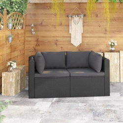2-częściowa sofa ogrodowa, z poduszkami, polirattan, czarna