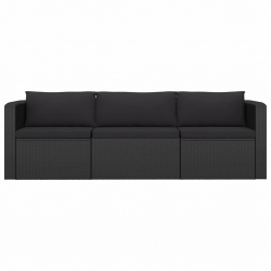 3-częściowa sofa ogrodowa, poduszki, rattan PE, czarny