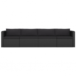 4-częściowa sofa ogrodowa, poduszki, rattan PE, czarna
