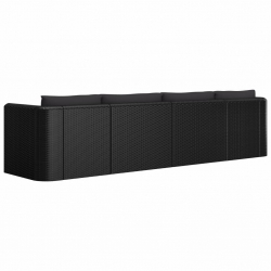 4-częściowa sofa ogrodowa, poduszki, rattan PE, czarna